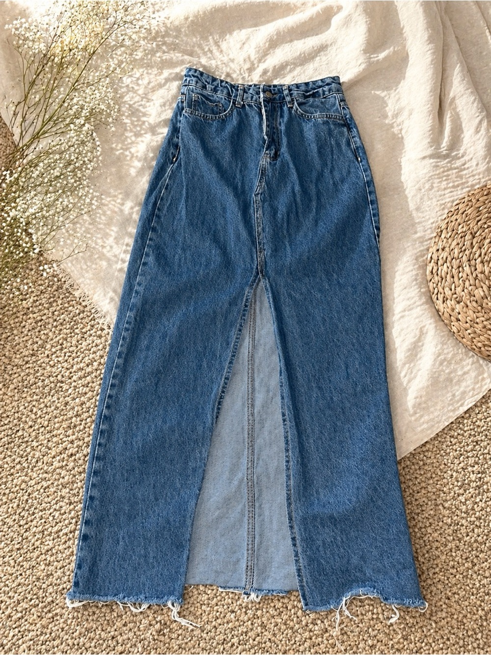 High Slit Denim Maxi Skirt